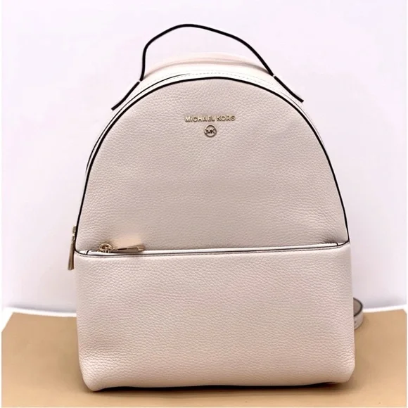 Michael Kors Valerie Medium Light Cream Pebbled Leather Backpack - Picture 2 of 12